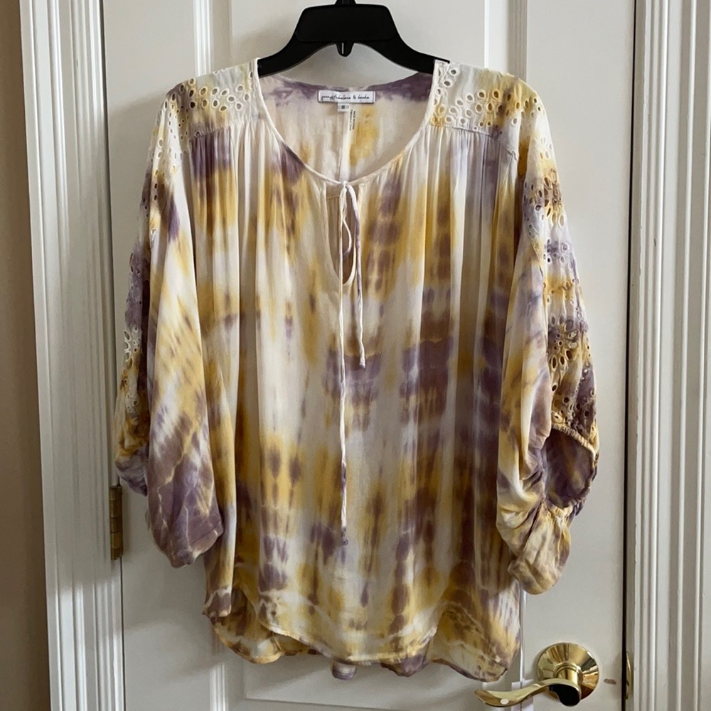 Young fabulous and broke tie dye dolman sleeve yellow purple top